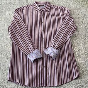 SAND Copenhagen Striped Dress Shirt Floral Flip Cuff Purple Men's 41 16 L